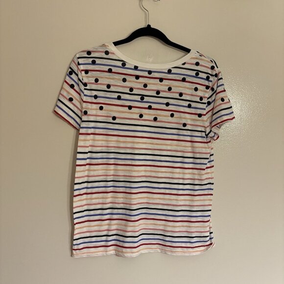 Ann Taylor Loft Outlet Women SZ S White Multicolor Striped Polka Dot S/S Tee Top - Picture 8 of 8